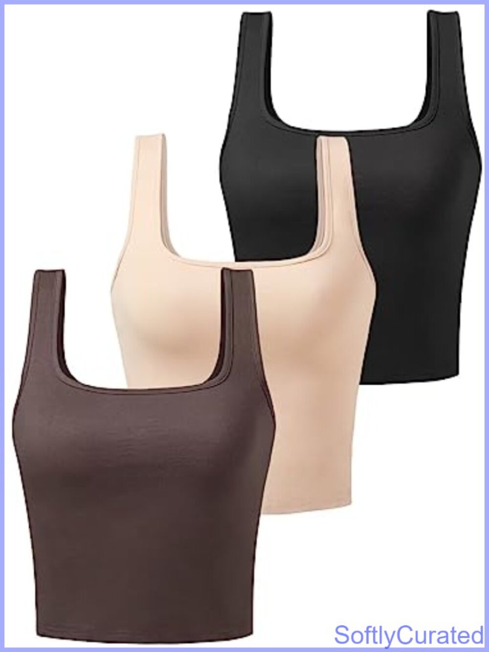 3 Pack Cotton Crop Tank Tops Sleeveless Workout Yoga Racerback